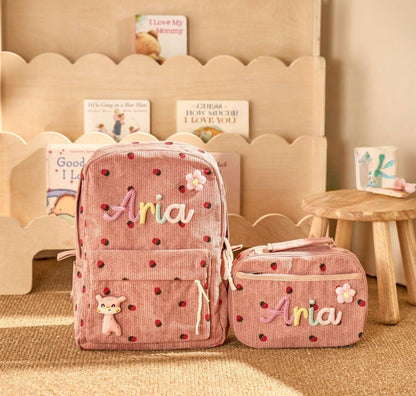 Back-to-School Season Childrens Backpack And Lunch Bag Set Chunky Yarn Handmade