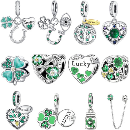 DIY Silver-Plated Pendant Charming Heart Lucky Bracelet Beaded Necklace