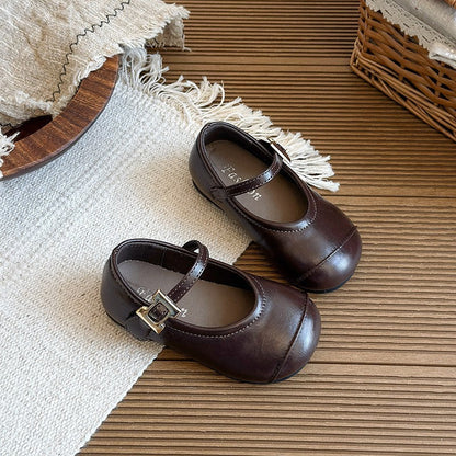 2026 Spring New Girls Leather Shoes, Black Korean Style Soft Sole Baby Flats, Retro Princess Casual Shoes For Little Girls
