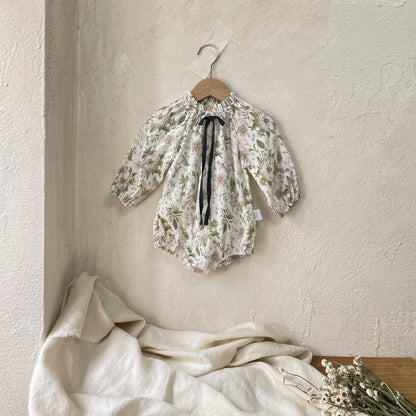 Bow-tie Bud-collar Lantern-sleeve Jumpsuit