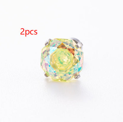 High-end, Brilliantly Reflective Octagonal Millennium Rose-cut Cubic Zirconia Stud Earrings