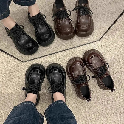 Black Lace-up Leather Shoes Comfortable For Work And Commuting