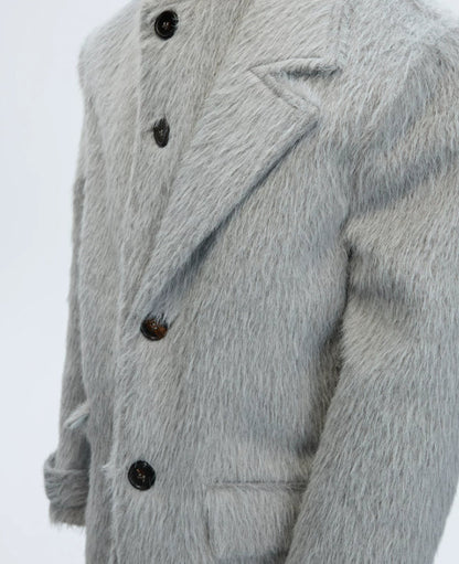 Short-pile Faux Two-piece Wool Coat Long Alpaca-blend Trench Coat