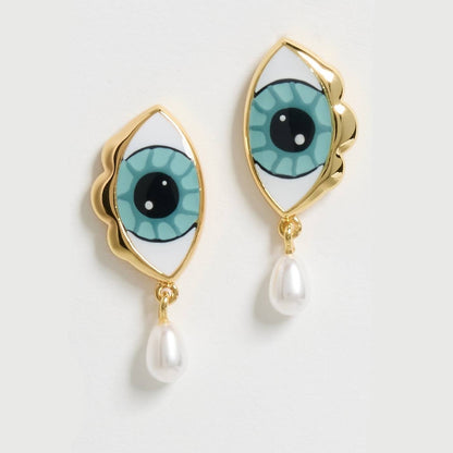 Stainless Steel Blue-eyed Pearl Earrings