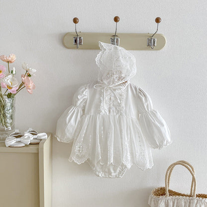 Infant And Toddler Lace Romper Onesie And Triangular-clinched Crawling Suit