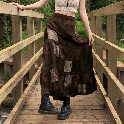 Loose-fit Velvet Maxi Skirt That Flatters The