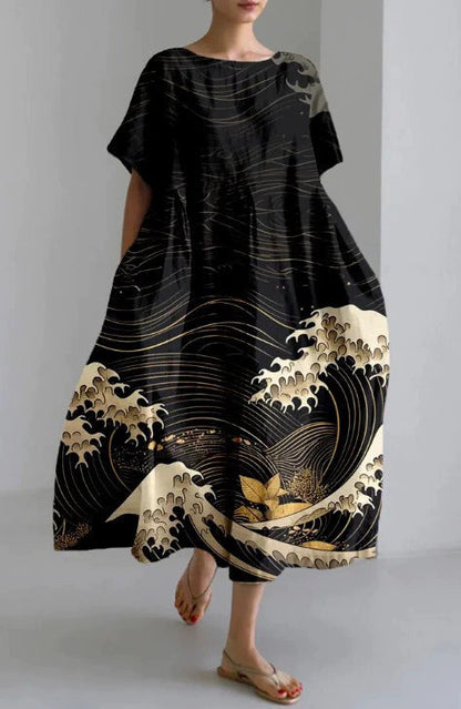 3D Digital-Print Short-Sleeve Casual Dress