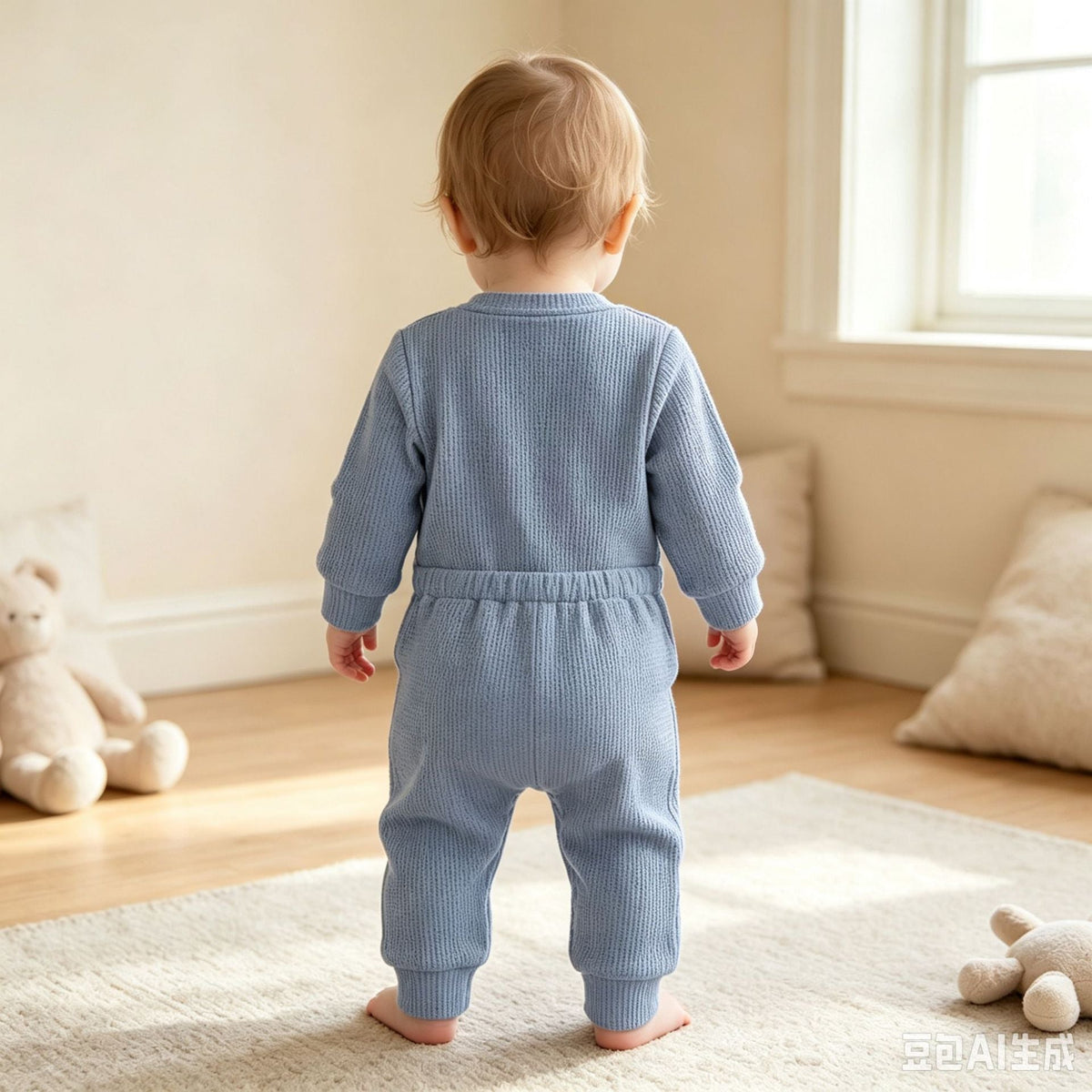 Waffle-knit Long-sleeve Pants Set