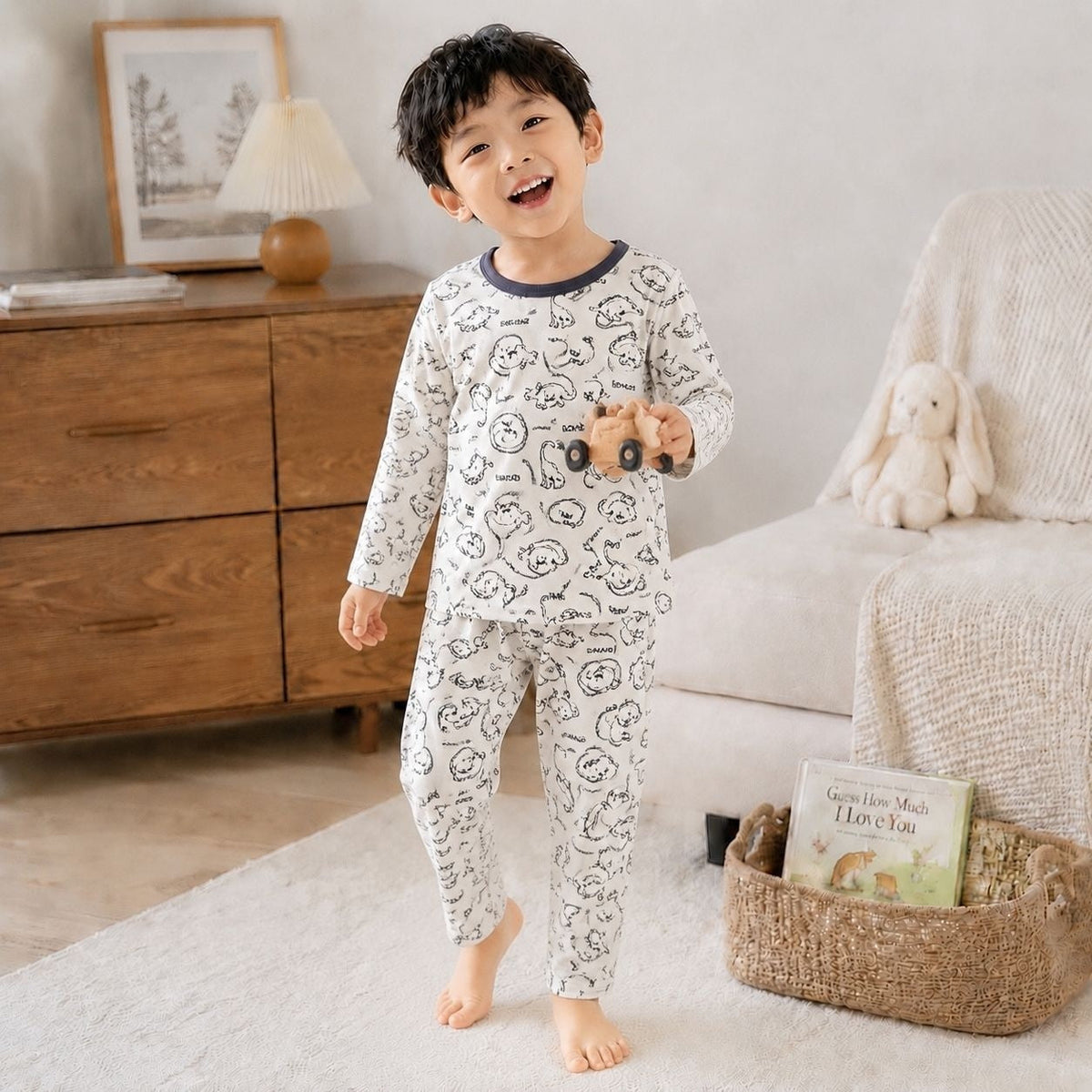 SpringAutumn Boneless Boys And Girls Autumn Top And Pants Set 7A Antibacterial Underwear Set