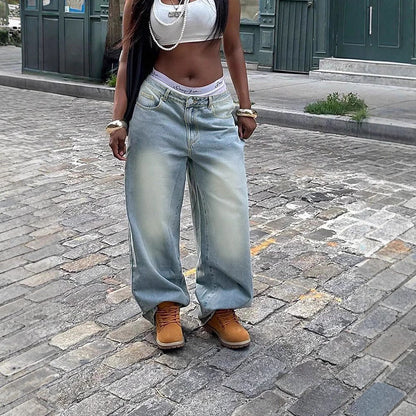 American-style Distressed Washed-out Denim Jeans