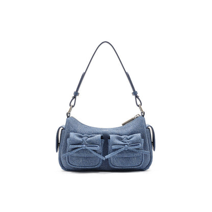 Bow-knot Denim Underarm Bag Casual Simple Crossbody Bag