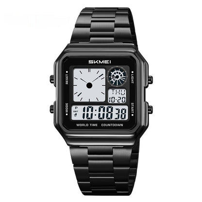 Square Steel-band Golden Waterproof Alarm Clock With A Luminous Digital Display