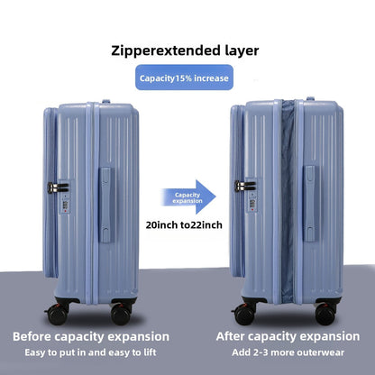 Front Opening Expandable Carry On Luggage, Large And Medium Sized Cabin Bag, Made Of Alloy Material, TSA Lock, USB Charging Port, Foldable Cup Holder