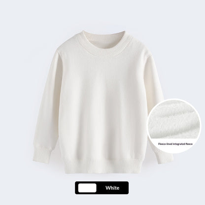 Childrens Fleece-lined White Sweater Mid-length For Fall And Winter