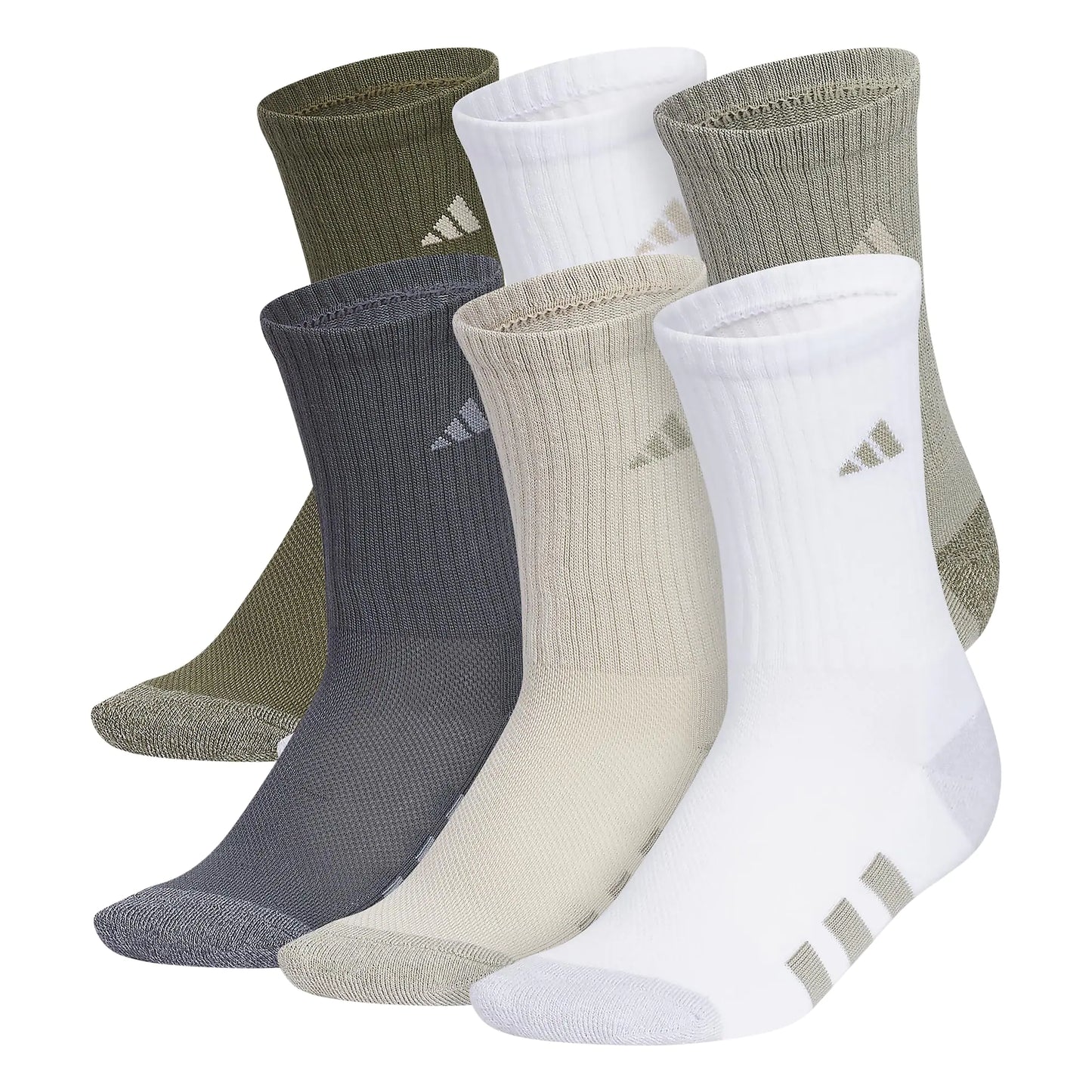 Adidas Boys Athletic Cushioned Crew Socks | 6-Pairs| For Kids, Boys and Girls | Durable, breathable fabric ready for Sport | Medium | Silver Pebble Grey/Putty Grey/White - # BOAA13810003 & BOAA12810004 & BOAA11810001