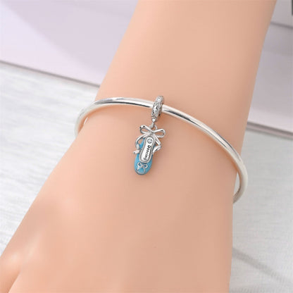 Blue Oil-drip Plated Silver Bow Bracelet And Necklace With Beads