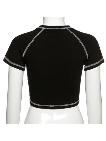 Aesthetic Skull Girl T-Shirt - Y2K Black Vintage Style - # GIAA23510024