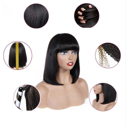 Human Hair Bob Wig Headgear Woven Top Heart Is Natural And Realistic