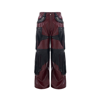 Deconstructed Design Red PU Leather Pants Male