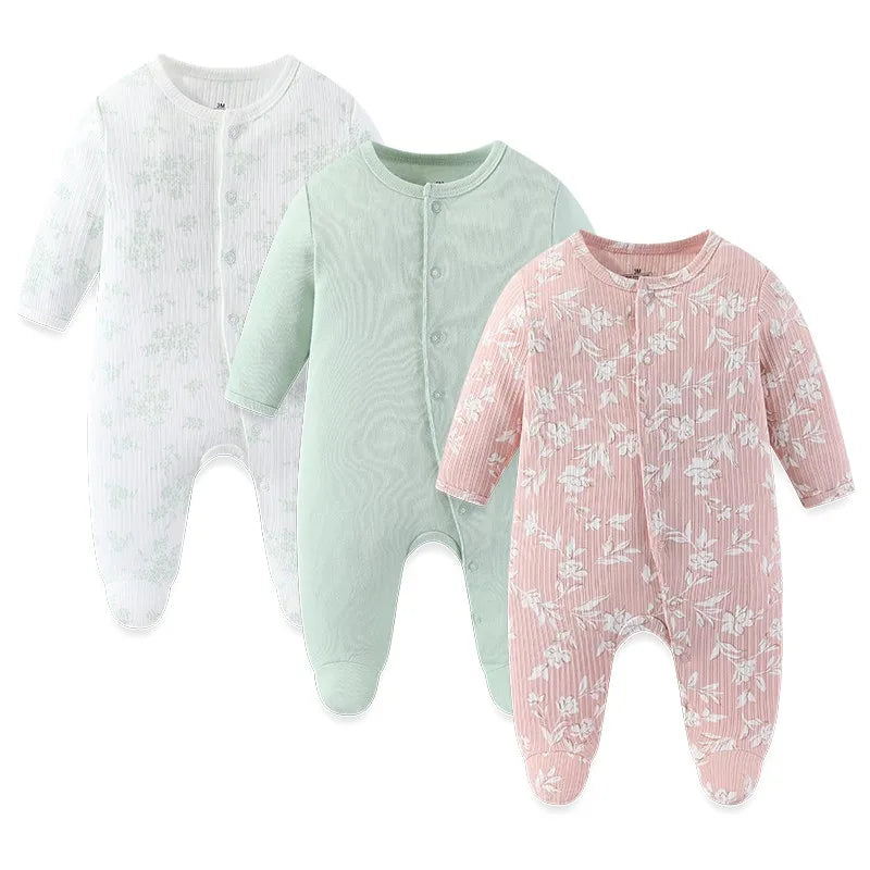 Kiddiezoom 3 Pcs/Lot Autumn Winter Unisex Cartoon Long Sleeve Baby Boy Girl Romper 100%Cotton Soft Newborn Jumpsuits Clothing