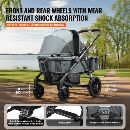 All-Terrain Stroller Wagon, 2 Seats Foldable | Expedition 2-in-1 Collapsible Wagon Stroller, Includes Canopy, Parent Organizer, Snack Tray Cup Holders | 55lbs For Single Seat | Dark Grey Black - # BAGEG11010009