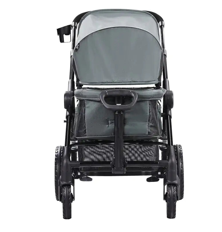 All-Terrain Stroller Wagon, 2 Seats Foldable | Expedition 2-in-1 Collapsible Wagon Stroller, Includes Canopy, Parent Organizer, Snack Tray Cup Holders | 55lbs For Single Seat | Dark Grey Black - # BAGEG11010009