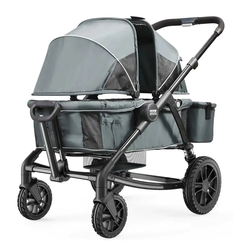 All-Terrain Stroller Wagon, 2 Seats Foldable | Expedition 2-in-1 Collapsible Wagon Stroller, Includes Canopy, Parent Organizer, Snack Tray Cup Holders | 55lbs For Single Seat | Dark Grey Black - # BAGEG11010009
