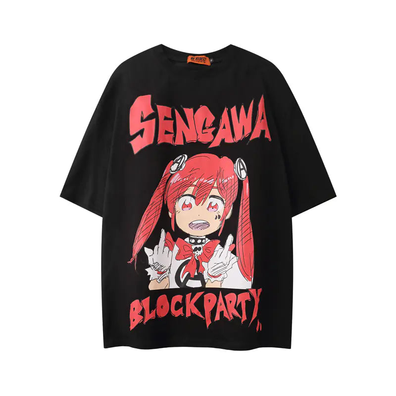Anime Cartoon Girl Printed Short Sleeve T-Shirt - # GIAA23510028