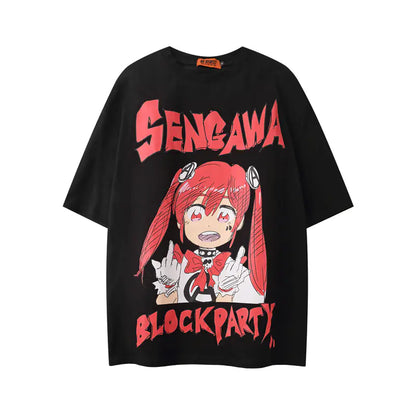 Anime Cartoon Girl Printed Short Sleeve T-Shirt - # GIAA23510028