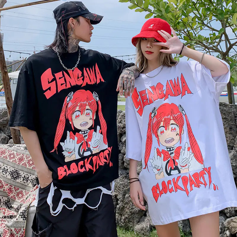 Anime Cartoon Girl Printed Short Sleeve T-Shirt - # GIAA23510028
