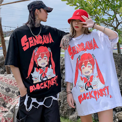 Anime Cartoon Girl Printed Short Sleeve T-Shirt - # GIAA23510028
