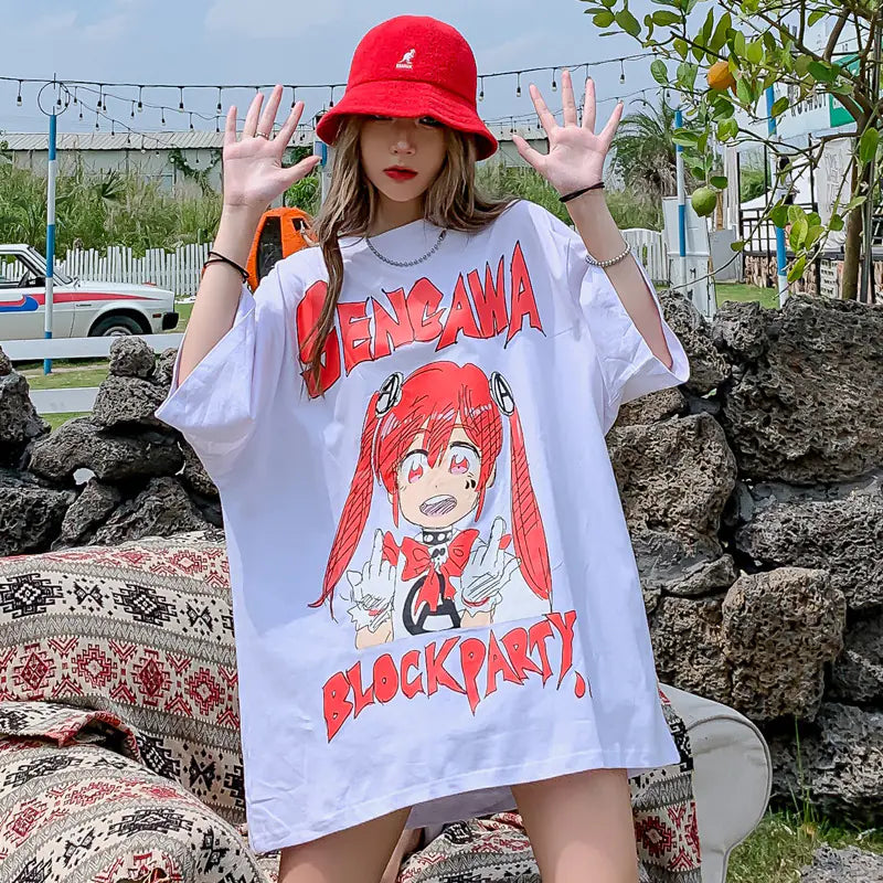 Anime Cartoon Girl Printed Short Sleeve T-Shirt - # GIAA23510028