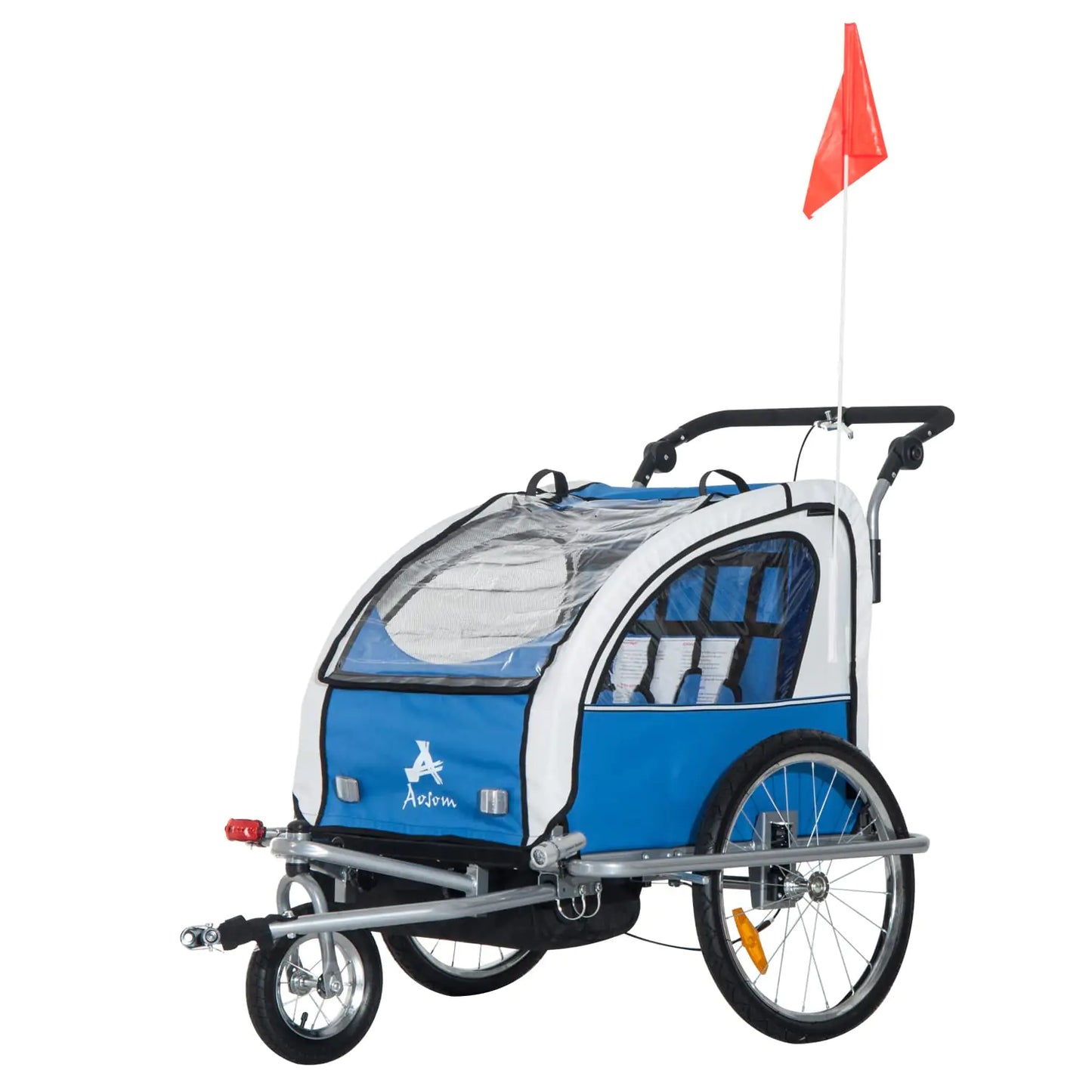 Aosom Elite 360 Swivel Bike Trailer for Kids | Double Child Two-Wheel Bicycle Cargo Trailer with 2 Security Harnesses | Blue - # BAGEG11010018