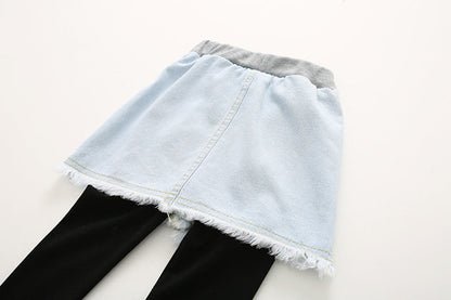 Autumn New Korean Style Girls Denim Skirt Pants - # GIAA21710001