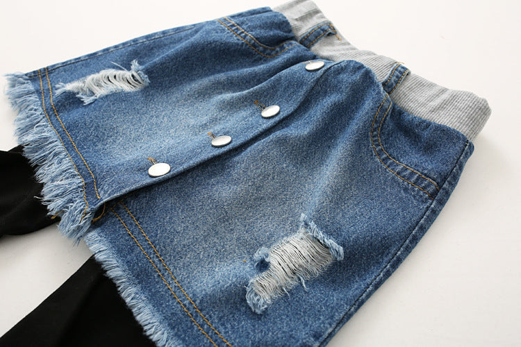 Autumn New Korean Style Girls Denim Skirt Pants - # GIAA21710001