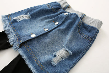 Autumn New Korean Style Girls Denim Skirt Pants - # GIAA21710001