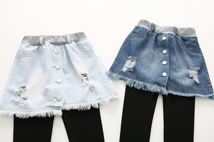 Autumn New Korean Style Girls Denim Skirt Pants - # GIAA21710001