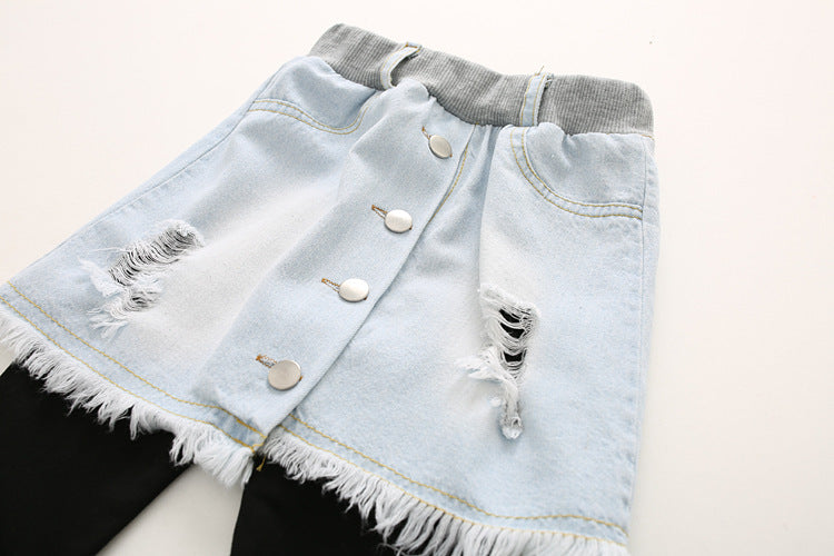 Autumn New Korean Style Girls Denim Skirt Pants - # GIAA21710001