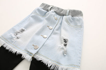 Autumn New Korean Style Girls Denim Skirt Pants - # GIAA21710001
