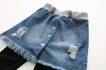 Autumn New Korean Style Girls Denim Skirt Pants - # GIAA21710001