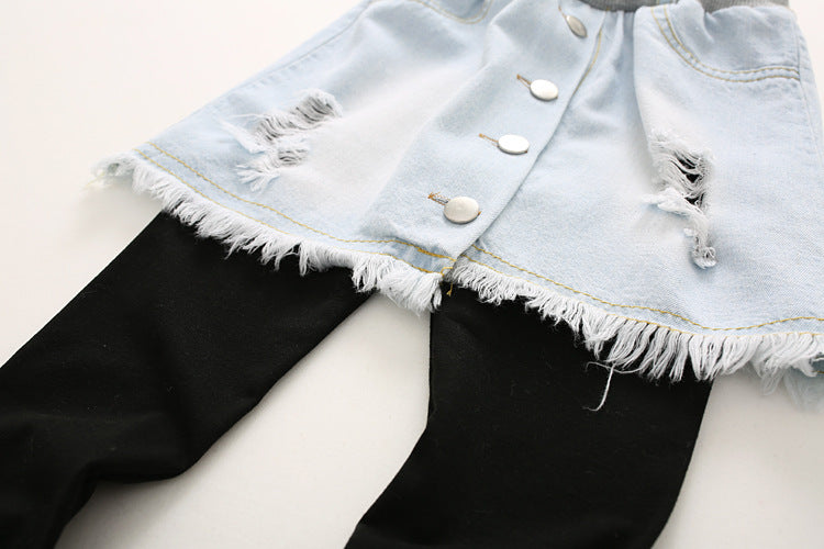 Autumn New Korean Style Girls Denim Skirt Pants - # GIAA21710001
