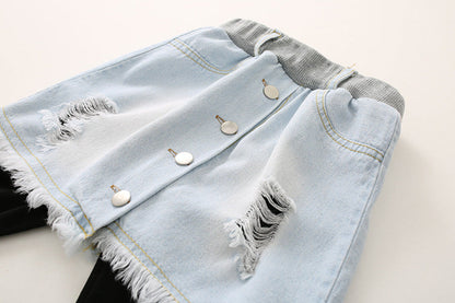 Autumn New Korean Style Girls Denim Skirt Pants - # GIAA21710001