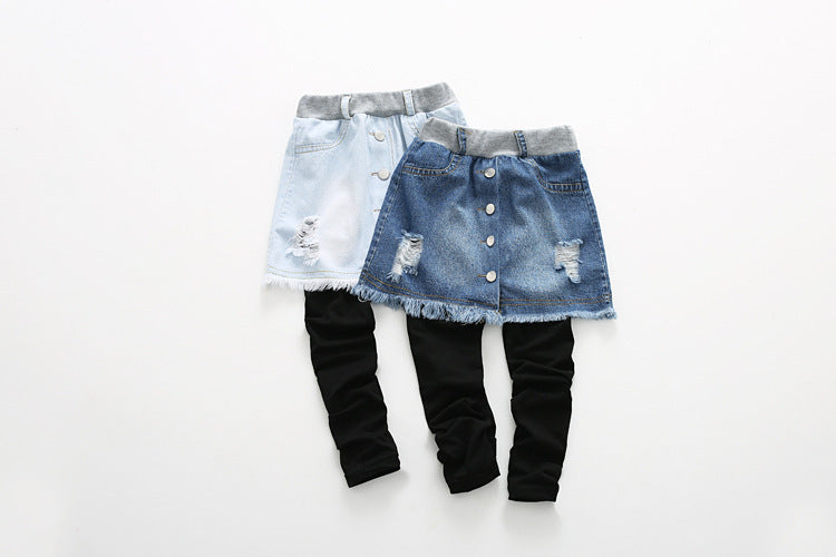 Autumn New Korean Style Girls Denim Skirt Pants - # GIAA21710001