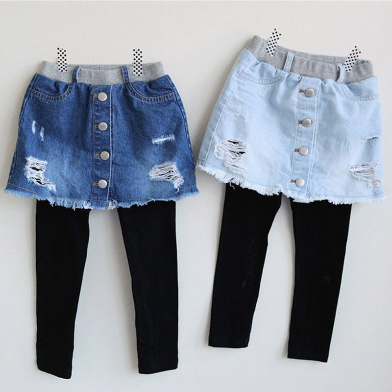 Autumn New Korean Style Girls Denim Skirt Pants - # GIAA21710001