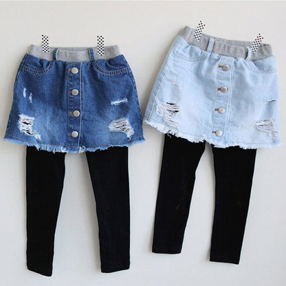 Autumn New Korean Style Girls Denim Skirt Pants - # GIAA21710001