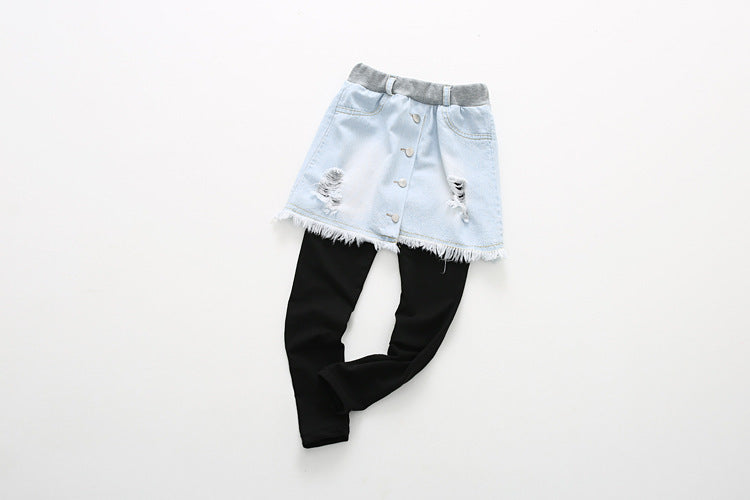 Autumn New Korean Style Girls Denim Skirt Pants - # GIAA21710001