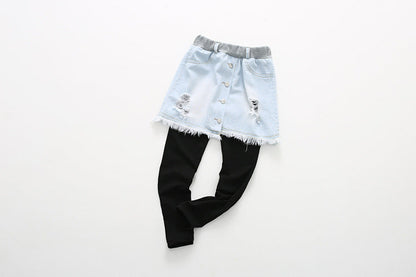 Autumn New Korean Style Girls Denim Skirt Pants - # GIAA21710001