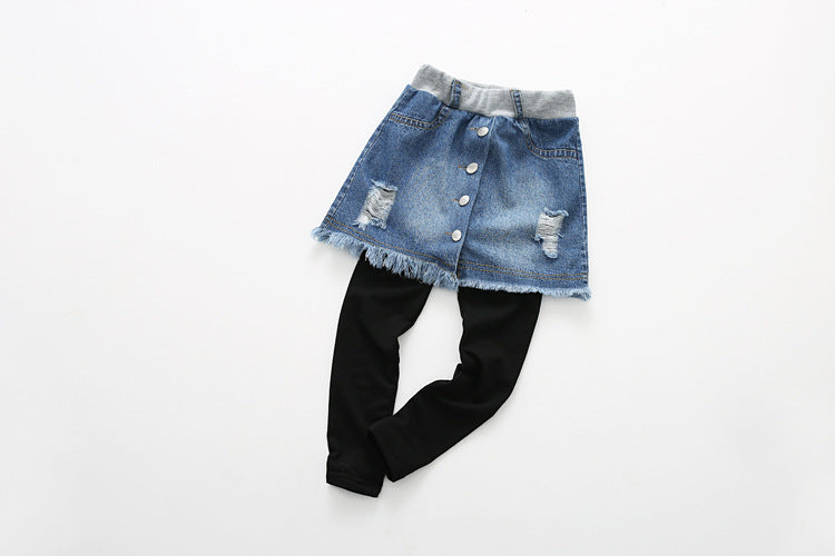 Autumn New Korean Style Girls Denim Skirt Pants - # GIAA21710001
