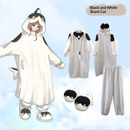 Anime Cartoon Funny Shark And Cat Onesie Pajamas Cute Cozy Loungewear Set