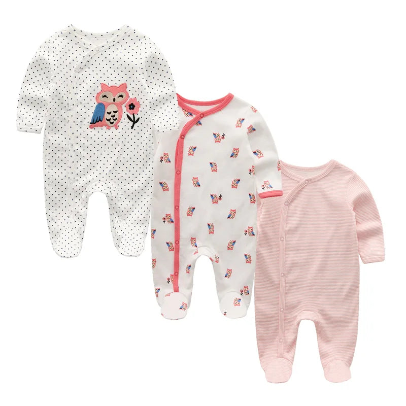 Kiddiezoom 3 Pcs/Lot Autumn Winter Unisex Cartoon Long Sleeve Baby Boy Girl Romper 100%Cotton Soft Newborn Jumpsuits Clothing